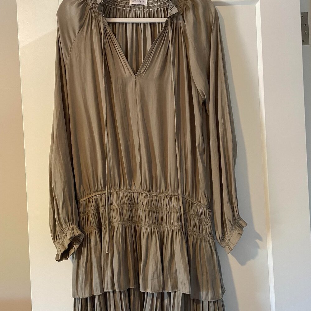 Vestique Olive Smocked Wait Dress